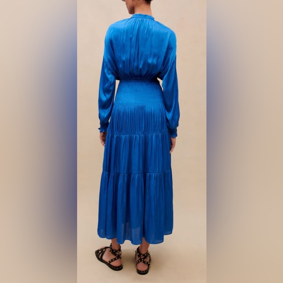 NWT -  Maje Satiny Maxi Dress Rovel Bleu - Size 36 - Picture 5 of 16